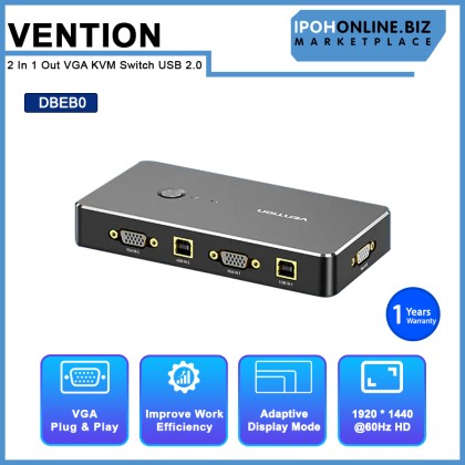 VENTION 2 IN 1 OUT VGA KVM SWITCH USB 2.0 Switcher for Printer Monitor Keyboard Mouse 2 PCs Sharing