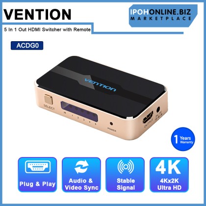 VENTION HDMI Switch 5 In 1 Out HDMI Switcher 4K 2K 1080P 5 Ports HDMI Hub Adapter for TV Projector