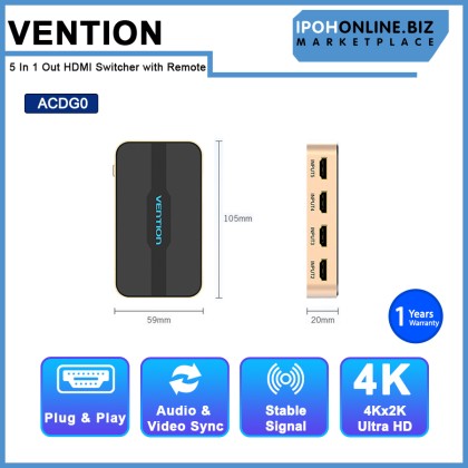 VENTION HDMI Switch 5 In 1 Out HDMI Switcher 4K 2K 1080P 5 Ports HDMI Hub Adapter for TV Projector