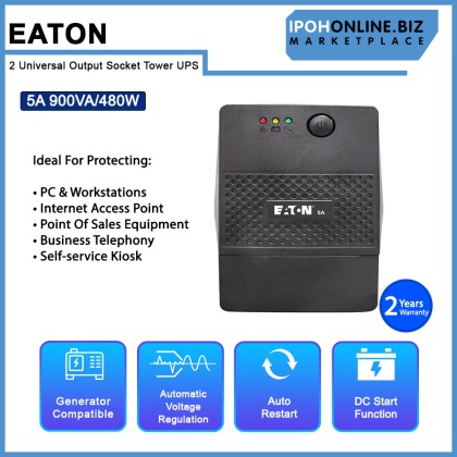 EATON 5A 900VA 480W 2 Universal Output Socket Tower BACKUP BATTERY UPS AVR