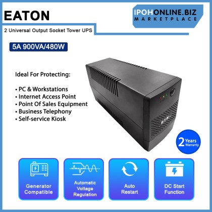EATON 5A 900VA 480W 2 Universal Output Socket Tower BACKUP BATTERY UPS AVR