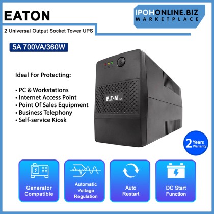 EATON 5A 700VA 360W 2 Universal Output Socket Tower BACKUP BATTERY UPS AVR