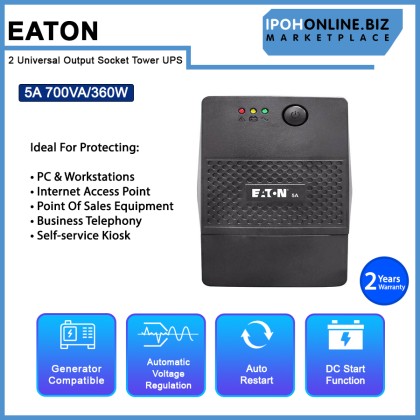 EATON 5A 700VA 360W 2 Universal Output Socket Tower BACKUP BATTERY UPS AVR