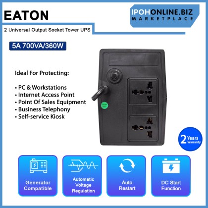 EATON 5A 700VA 360W 2 Universal Output Socket Tower BACKUP BATTERY UPS AVR