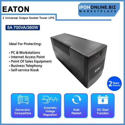 EATON 5A 700VA 360W 2 Universal Output Socket Tower BACKUP BATTERY UPS AVR