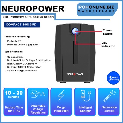 NEUROPOWER COMPACT 800i-3UK 800VA LINE INTERACTIVE UPS Backup Battery Build-In AVR