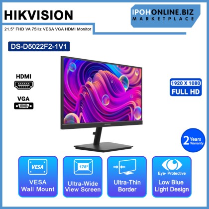 Hikvision DS-D5022F2-1V1 21.5" FHD VA 75Hz VESA VGA HDMI Borderless Monitor