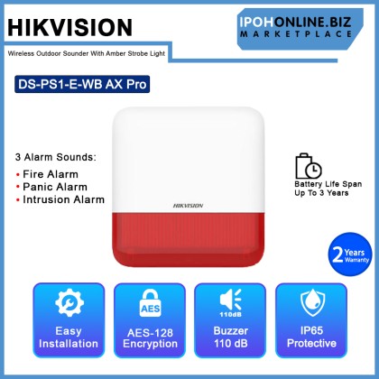 Hikvision DS-PS1-E-WB AX Pro Wireless Outdoor Sounder with Amber Strobe Light