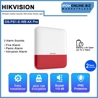 Hikvision DS-PS1-E-WB AX Pro Wireless Outdoor Sounder with Amber Strobe Light