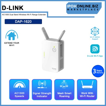 D-LINK DAP-1620 AC1300 Dual Band Wireless Wi-Fi Range Extender D-LINK DAP-1620 AC1300 Dual Band Wireless Wi-Fi Range Extender
