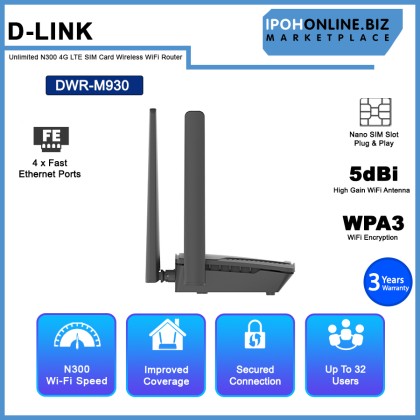 D-LINK DWR-M930 Unlimited Plan Supported N300 4G LTE SIM Card Wireless N300 Modem WiFi Router