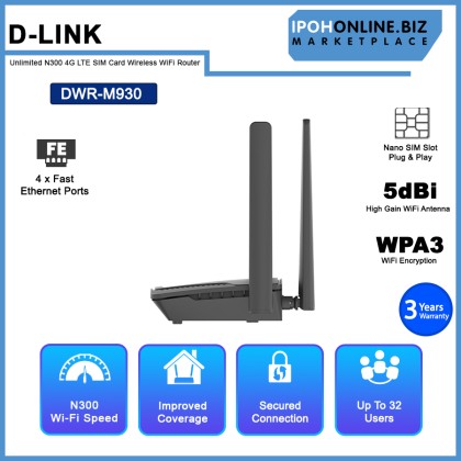 D-LINK DWR-M930 Unlimited Plan Supported N300 4G LTE SIM Card Wireless N300 Modem WiFi Router