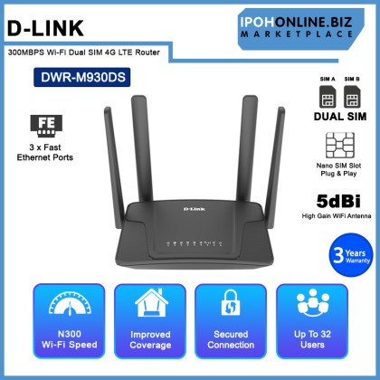 D-LINK DWR-M930DS Unlimited Plan Supported 300MBPS Wi-Fi Dual SIM 4G LTE Router