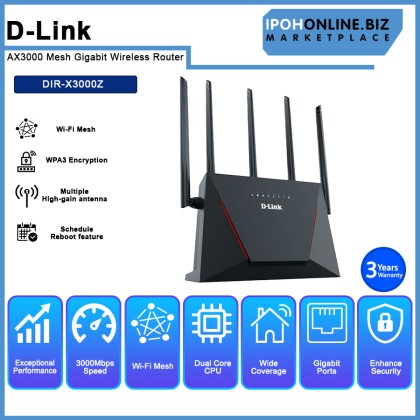 D-LINK DIR-X3000Z AX3000 High Gain Antennas MESH GIGABIT Wireless WiFi 6 Router