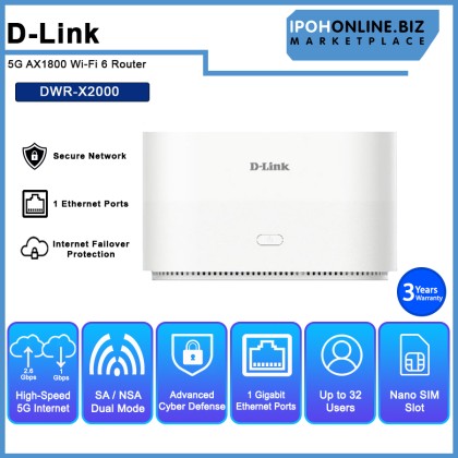 D-Link DWR-X2000 5G AX1800 WiFi 6 DUAL WAN Mobile Router