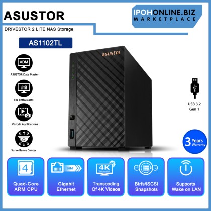 ASUSTOR DRIVESTOR 2 LITE AS1102TL QC1.7GHZ/1GB DDR4 /2 BAY/1GbE Port/2 USB Port NAS Storage