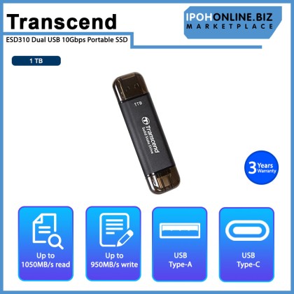 Transcend ESD310C Black 1TB USB3.1 Gen2 Portable SSD with Type-C & Type-A Connection