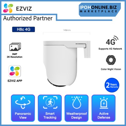 EZVIZ H8C 4G 2K 3MP 4MM PAN & TILT AI Human/Vehicle Shape Detection Smart Auto-Tracking 4G Camera