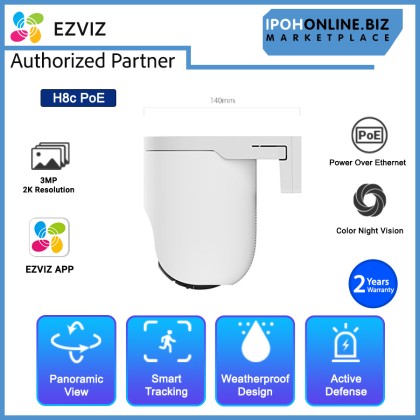 EZVIZ H8C PoE 3MP 2K Pan Tilt Color Night Vision Motion Detection Outdoor PoE Security Camera