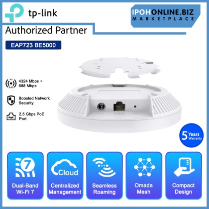 TP-Link EAP723 BE5000 Ceiling Mount Wi-Fi 7 Access Point with 240 MHz Bandwidth for Simultaneous Transmissions