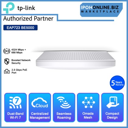 TP-Link EAP723 BE5000 Ceiling Mount Wi-Fi 7 Access Point with 240 MHz Bandwidth for Simultaneous Transmissions
