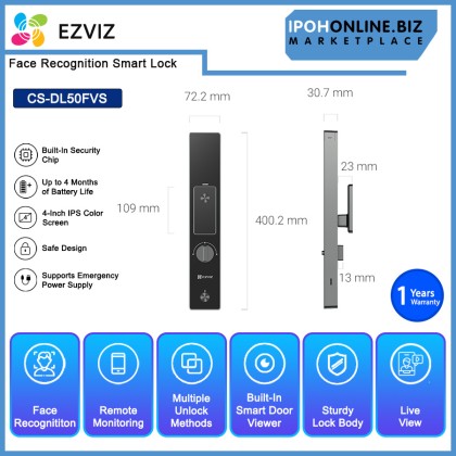 EZVIZ DL50FVS Face Recognition Smart Lock Keyless Doorlock Dual-Lens 3D Structured Light Door Lock (INSTALLATION SERVICE INCLUDED)