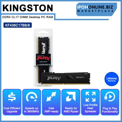 KINGSTON FURY BEAST KF436C17BB/8 8GB 3600MHz DDR4 CL17 DIMM Desktop PC RAM