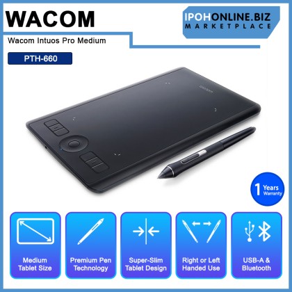 Wacom Intuos Pro Medium Drawing Tablet Support Bluetooth (PTH-660) Student, Designer & Professional
