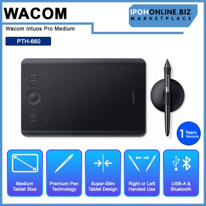 Wacom Intuos Pro Medium Drawing Tablet Support Bluetooth (PTH-660) Student, Designer & Professional