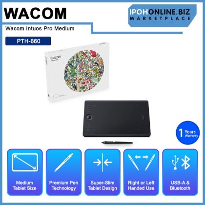 Wacom Intuos Pro Medium Drawing Tablet Support Bluetooth (PTH-660) Student, Designer & Professional