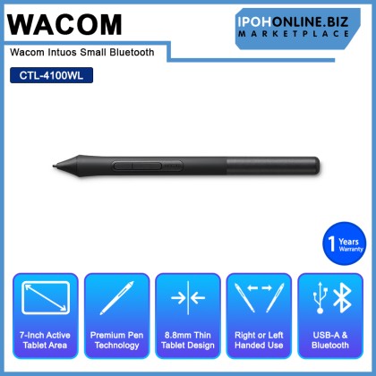 Wacom Intuos Small Bluetooth Graphics Drawing Pen Tablet CTL-4100WL