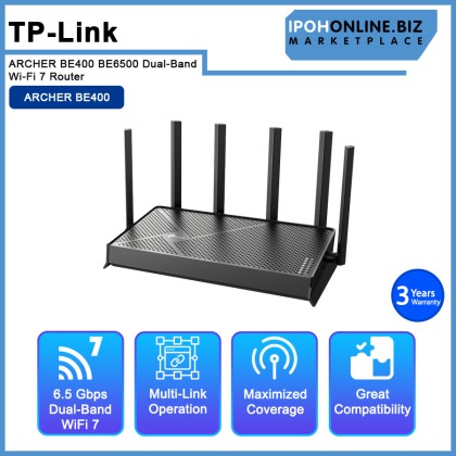 TP-LINK ARCHER BE400 BE6500 Dual-Band Wi-Fi 7 Router