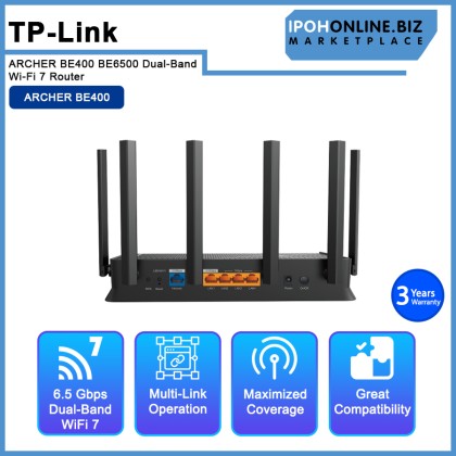 TP-LINK ARCHER BE400 BE6500 Dual-Band Wi-Fi 7 Router