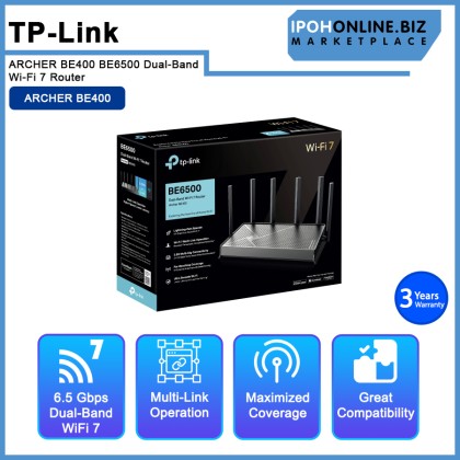 TP-LINK ARCHER BE400 BE6500 Dual-Band Wi-Fi 7 Router