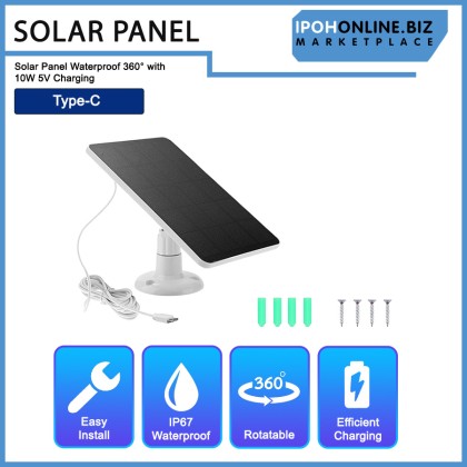 Type-C Port Solar Panel Waterproof 360° with 10W 5V Charging