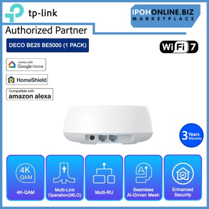 TP-LINK DECO BE25 BE5000 WIFI 7 DUAL-BAND WHOLE HOME MESH WIFI 7 ROUTER - 1 PACK TP-LINK DECO BE25 BE5000 WIFI 7 DUAL-BAND WHOLE HOME MESH WIFI 7 ROUTER - 1 PACK