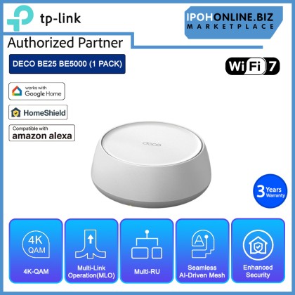 TP-LINK DECO BE25 BE5000 WIFI 7 DUAL-BAND WHOLE HOME MESH WIFI 7 ROUTER - 1 PACK TP-LINK DECO BE25 BE5000 WIFI 7 DUAL-BAND WHOLE HOME MESH WIFI 7 ROUTER - 1 PACK
