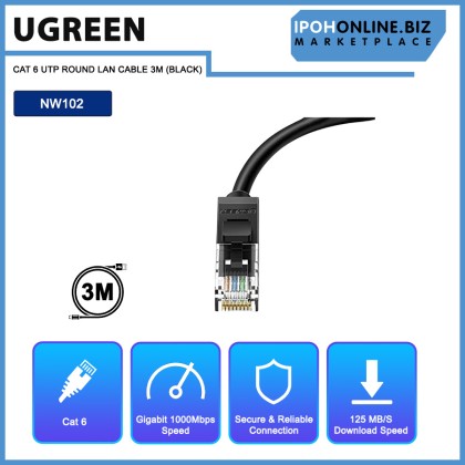 UGREEN CAT 6 UTP ROUND LAN CABLE 3M (BLACK)