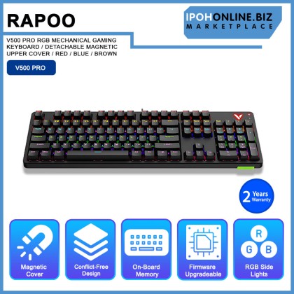 RAPOO V500 PRO RGB MECHANICAL GAMING KEYBOARD / DETACHABLE MAGNETIC UPPER COVER / RED / BLUE / BROWN