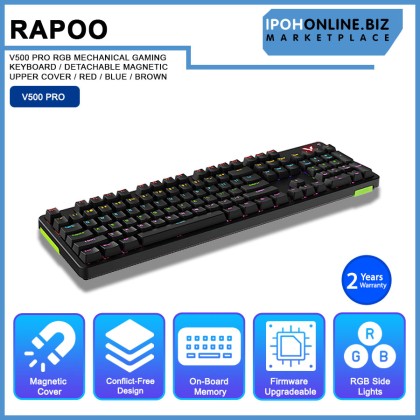 RAPOO V500 PRO RGB MECHANICAL GAMING KEYBOARD / DETACHABLE MAGNETIC UPPER COVER / RED / BLUE / BROWN