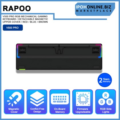 RAPOO V500 PRO RGB MECHANICAL GAMING KEYBOARD / DETACHABLE MAGNETIC UPPER COVER / RED / BLUE / BROWN