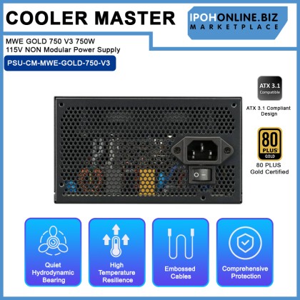 Cooler Master MWE GOLD 750 V3 750W ATX3.1 80 PLUS GOLD 115V NON Modular Power Supply