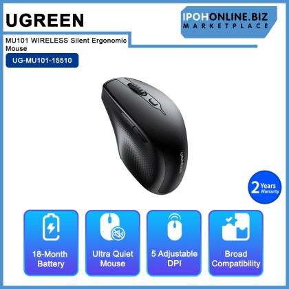 UGREEN MU101 DUAL Mode WITH 2.4G & BLUETOOTH 5.0 WIRELESS Silent Ergonomic Mouse