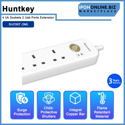 Huntkey SUC507 4 Uk Sockets 2 Usb Ports Extension (3M) Huntkey SUC507 4 Uk Sockets 2 Usb Ports Extension (3M)