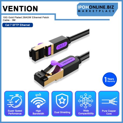 VENTION CAT 7 SFTP 10G Gold Plated 28AGW Ethernet Patch Cable - 3M VENTION CAT 7 SFTP 10G Gold Plated 28AGW Ethernet Patch Cable - 3M