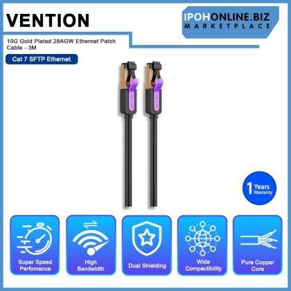 VENTION CAT 7 SFTP 10G Gold Plated 28AGW Ethernet Patch Cable - 3M VENTION CAT 7 SFTP 10G Gold Plated 28AGW Ethernet Patch Cable - 3M