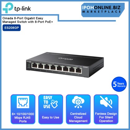 TP-LINK ES208GP Omada 8-Port Gigabit Easy Managed Switch with 8-Port PoE+