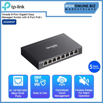 TP-LINK ES208GP Omada 8-Port Gigabit Easy Managed Switch with 8-Port PoE+