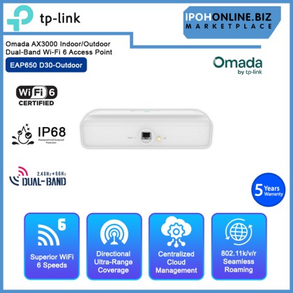 TP-LINK EAP650 D30-Outdoor Omada AX3000 Indoor/Outdoor Dual-Band Wi-Fi 6 Access Point