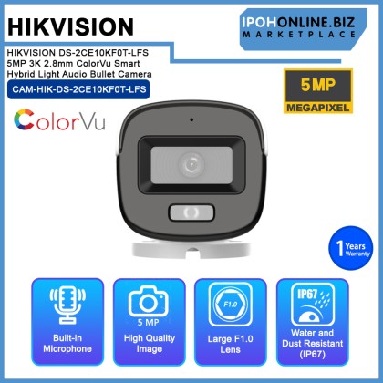 HIKVISION DS-2CE10KF0T-LFS 5MP 3K 2.8mm ColorVu Smart Hybrid Light Audio Bullet Camera